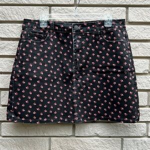 Forever 21 Black Denim Floral Mini Skirt Sz 0X